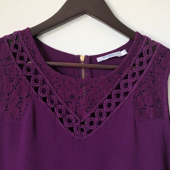 Ricki’s deep purple crochet detail sleeveless top - size large - Picture 3 of 15
